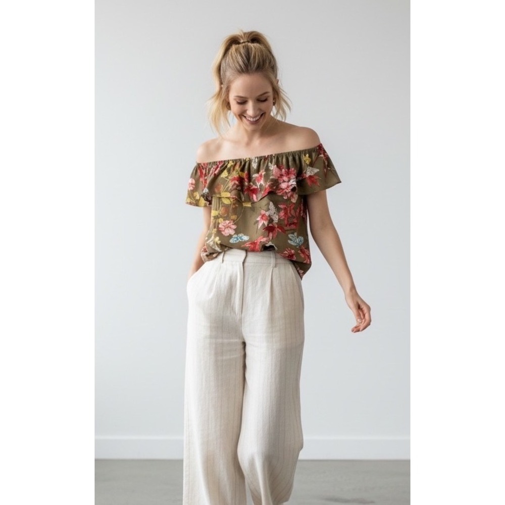Maeve‎ by Anthropologie Olive Green Vallita Off-The-Shoulder Blouse Size S